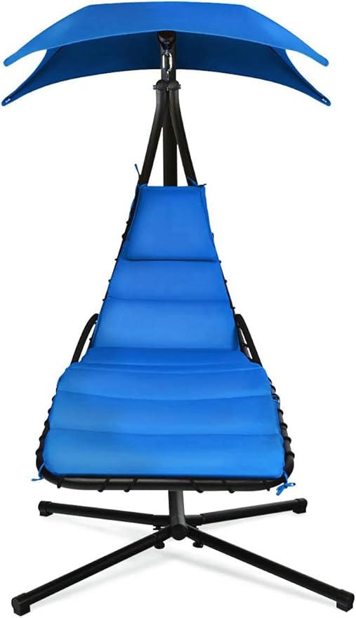 Weatherproof Replacement Cushion Pad and Umbrella for Hanging Lounge Chair Outdoor Chaise Hanging Hammock Chair - Long-Lasting, Fade-Resistant, Quick-Dry, Outdoor Lounge Replacement Set (Blue)