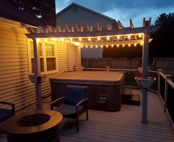 Novelty Lights 100 Feet G40 LED Patio String Lights with 67 Bulbs, Warm White, Weather Resistant and Shatterproof Replaceable Plastic Globe Bulbs, White Wire