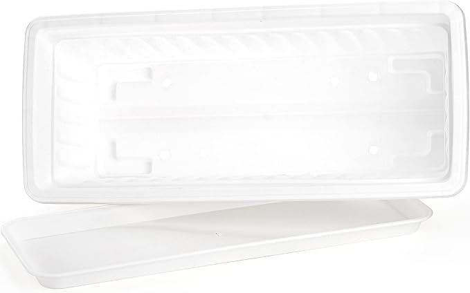 Fasmov 7 Pack 17 Inches White Flower Window Box Plastic Vegetable Planters with Trays Vegetables Growing Container Garden Flower Plant Pot for Balcony, Window Sill, Patio, Garden, White