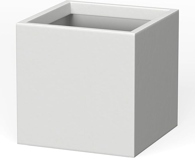 Kante 12 Inch Square Concrete Planter for Outdoor Indoor Home Patio Garden, Large Plant Pot with Drainage Hole and Rubber Plug, Pure White