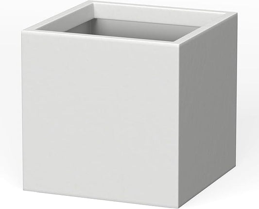 Kante 12 Inch Square Concrete Planter for Outdoor Indoor Home Patio Garden, Large Plant Pot with Drainage Hole and Rubber Plug, Pure White