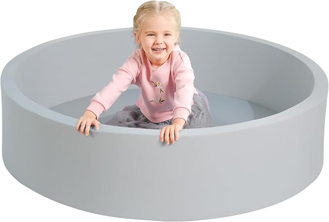 TRENDBOX Extra Large Soft Foam Ball Pit 51.2" x 11.8" (NO Balls) in Large Sponge Round Ball Pool Indoor Round Ball Pits Children Toddler Playpen - Light Gray