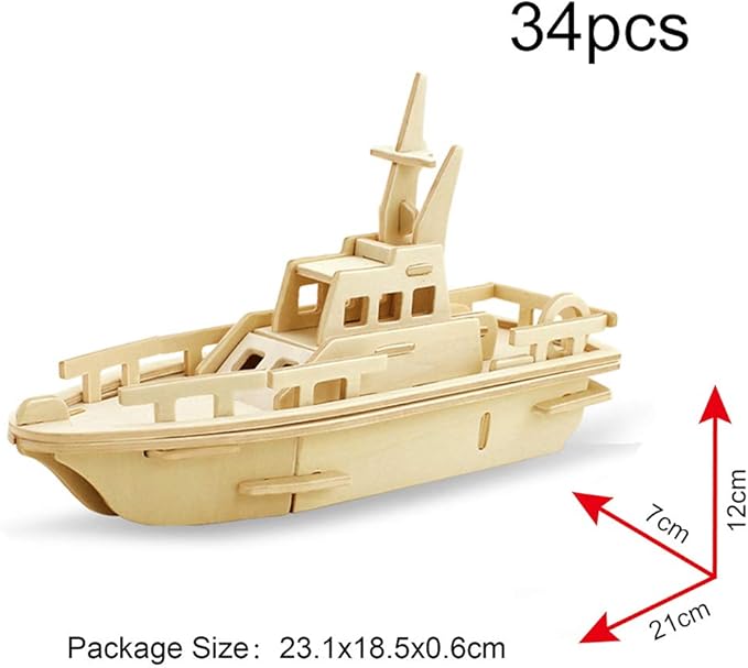 Georgie Porgy 3D Wooden Puzzles for Kids Toys Construction Woodcraft Kits DIY Model Puzzle Kits Birthday Gifts Pack of 3 (Biplane Off-Road Vehicle Yacht)