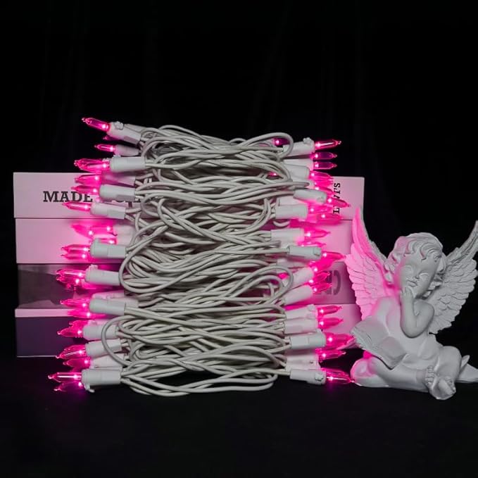 Pink Christmas LED Lights - 2 Pack 100 Count Pink Christmas String Lights for Tree, Bedroom, Wedding, Indoor/Outdoor Valentines Day Decorations, 2 Sets 33 Feet White Wire, UL Certified, Connectable