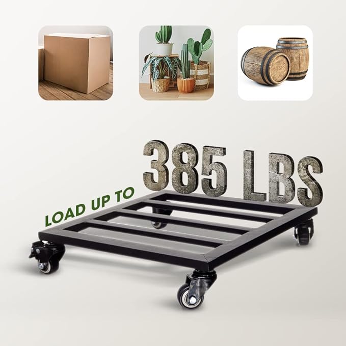 IDZO Plant Caddy with Wheels Lockable Heavy Duty Trolley Capacity 385 Lbs, Metal Cast Iron Plant Dolly, Plant Stand with Wheels Repositioning Heavy Pots 12Inch, Hauling Heavy Household Items - Black