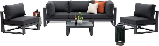 6 Pieces Outdoor Modular Sectional Set Aluminum Patio Conversation Sofa Sets with Armless Sofas, Square Coffee Table, Dark Grey Cushions