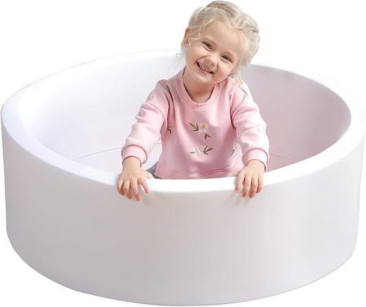 TRENDBOX Soft Memory Foam Ball Pit Sponge Indoor Round Ball Pit (NO Balls) for Toddler Children - White