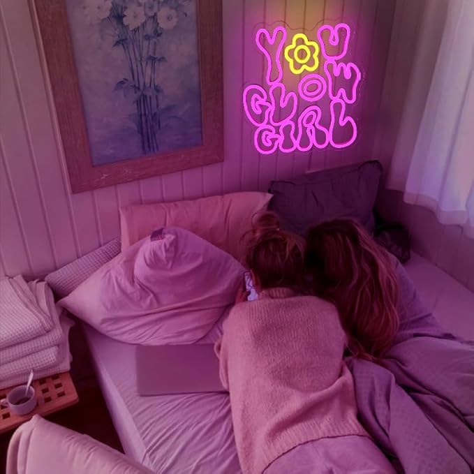 WLHOPE You Glow Girl Neon Sign Pink Led Neon Signs for Wall Decor USB Glowing Girl Neon Light Signs Man Cave Wall Art Signs for Bedroom Girls Room Bar Club Shop Office Wedding Birthday Party