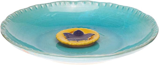 Topadorn Birdbath Ceramic Bowl Decor for Bee Bird Bath Outdoor Garden Vintage Yard,Blue with Yellow Flower