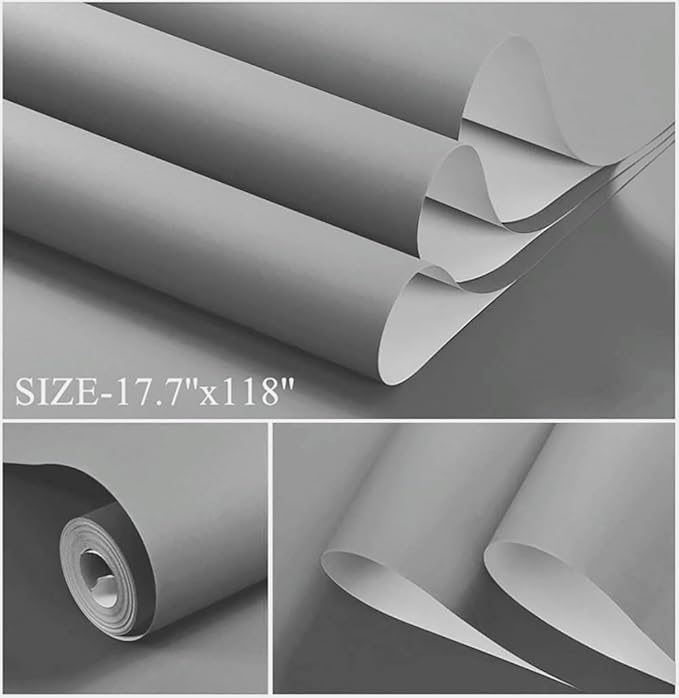 Dimoon 78.7''x17.7'' Grey Peel and Stick Wallpaper Contact Paper Modern Self Adhesive Wall Paper Removable Renter Friendly Textured Solid Color Shelf Cabinet Vinyl Roll (78.7''x17.7'',Grey)