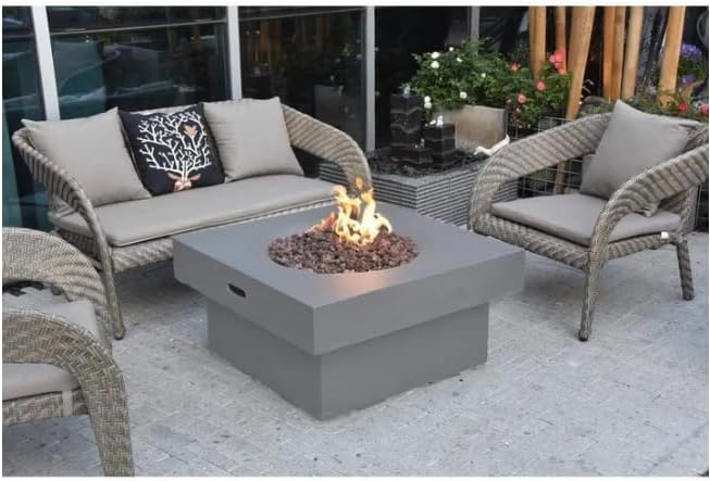 AMS Fireplace | Modeno | Branford | Firepit Table | Cover and Lava Rocks Included | (Fuel: Natural Gas - Light Gray)