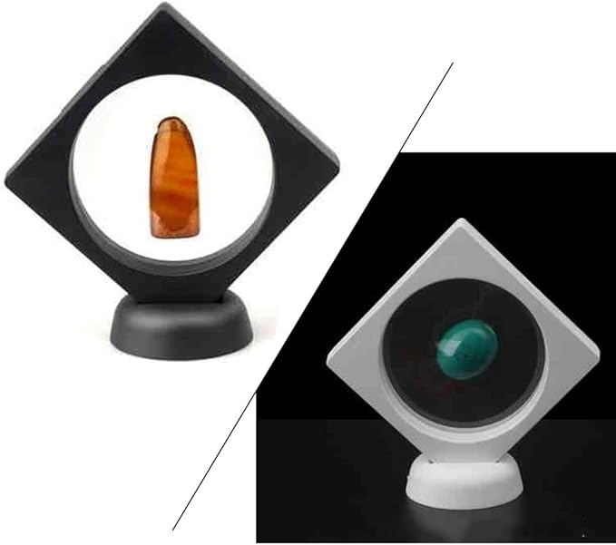 6 Pcs 3D Floating Display Case Frame Display Holder Stands Inner Round Transparent PE Film Storage Box for Jewelry Challenge Coin Medal Antique 3.5 x 3.5 x 0.8 Inches Black and White