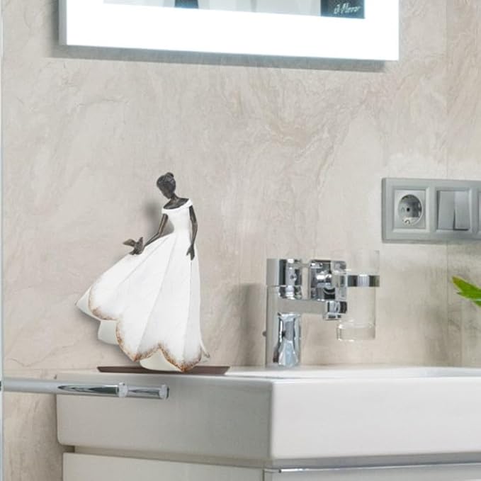 Guichifun Fairy Statue Collection Home Decoration - White Leaf Angel Girls Resin Living Room Bookshelf Decor Garden Outdoor Bathroom Decorations Figurines Gift 5.5 x 3.25 x 8 Inch