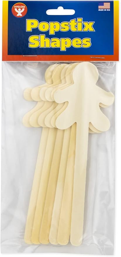 Hygloss Natural Wood Popsicle Sticks - Craft Stick - Great for Arts and Crafts - People Shape - 6.25 Inches High - 6 Pcs