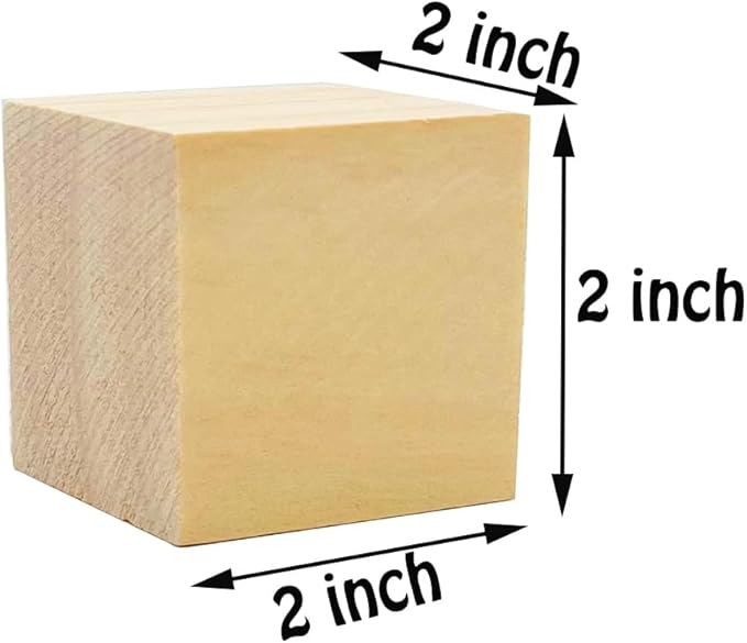 6 Pcs 2 Inch Wood Cubes, Unfinished Natural Wood Square Blocks for Arts and Crafts