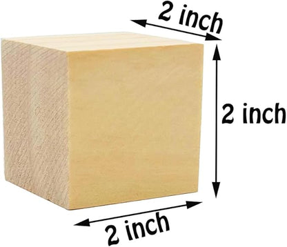 6 Pcs 2 Inch Wood Cubes, Unfinished Natural Wood Square Blocks for Arts and Crafts