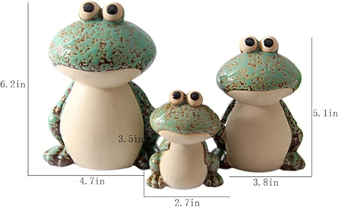 Frog Garden Decor Set of 3,Funny Cute Ceramic Frog Garden Statues Yard Decoration Outdoor Holiday Decorations,Ideal Ornament for Outside Pond Pool Patio Front Porch Backyard (Green)