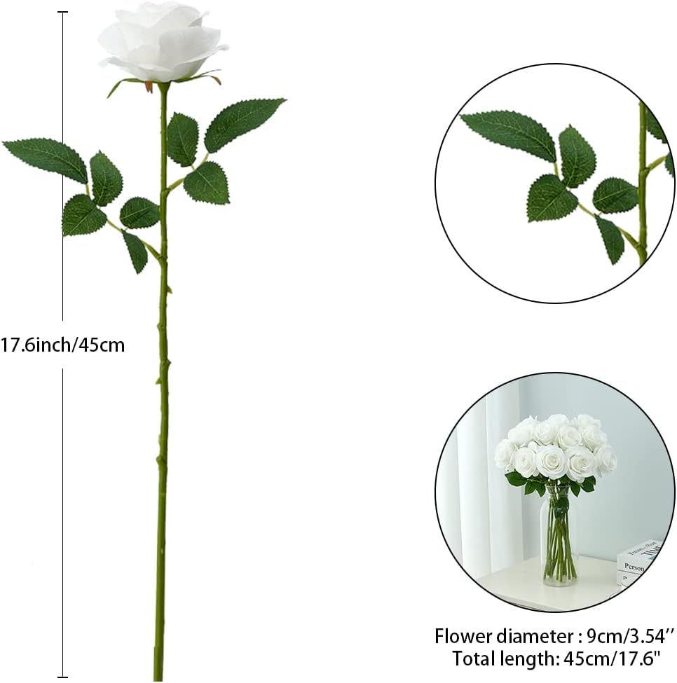 12pcs Roses Artificial Flowers Fake Roses White Silk Roses Flowers Rose with Long Stems for Wedding Home Party Centerpieces Decorations