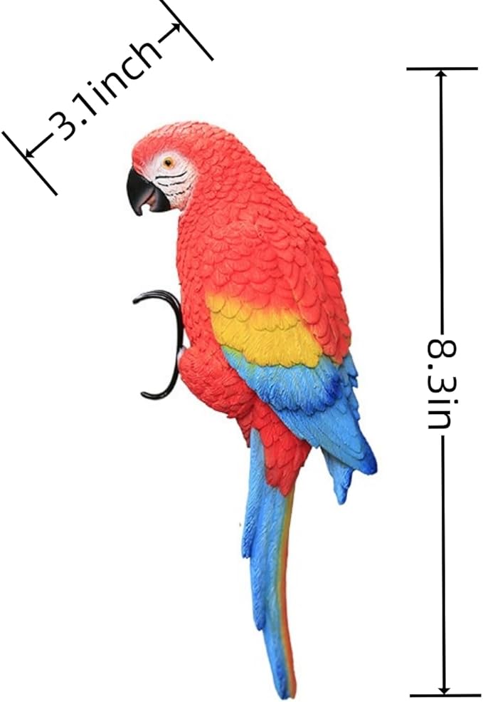 Realistic Parrot Sculpture Resin Hanging Parrots Garden Statues Lifelike Bird Figurines Landscape Ornament Patio Yard Lawn Figurine Tree Decor, Outdoor Garden Wall Statues (Red)