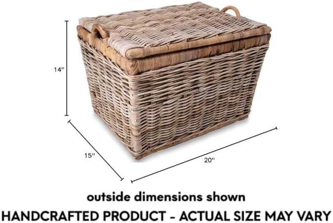 The Basket Lady Lift-Off Lid Wicker Storage Basket, Medium, 20 in L x 15 in W x 14 in H, Serene Grey…