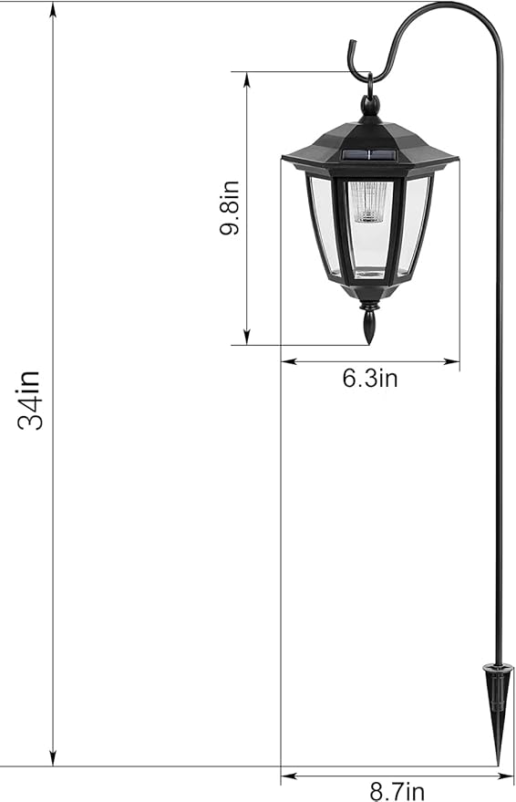 Viewsun 34 Inch Solar Hanging Lights, Shepherd Hook Lights with 2 Shepherd Hooks Waterproof Outdoor Decorative Solar Lantern Lights for Garden Decor, Patio, Backyard, Pathway, 2 Pack