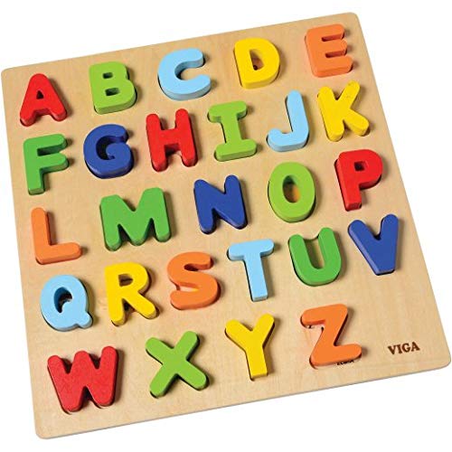 Chunky Uppercase Alphabet Puzzle for Toddlers – Wooden ABC Letter Learning Toy with Picture Matching – Educational Preschool Puzzle for Ages 18 Months+