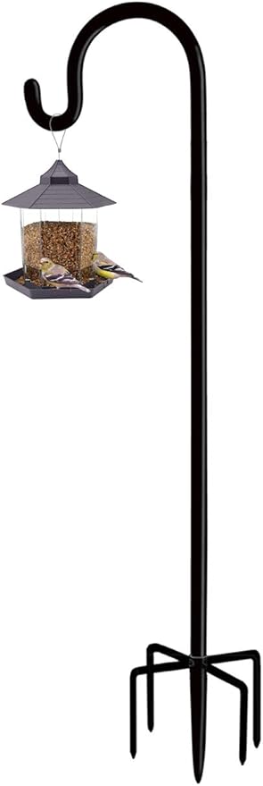 Artibear Adjustable Outdoor Shepherd Hook Stand with 5 Prong Base, 60 Inches Tall 3/5 in Thick, Shiny Black (1 Packs)