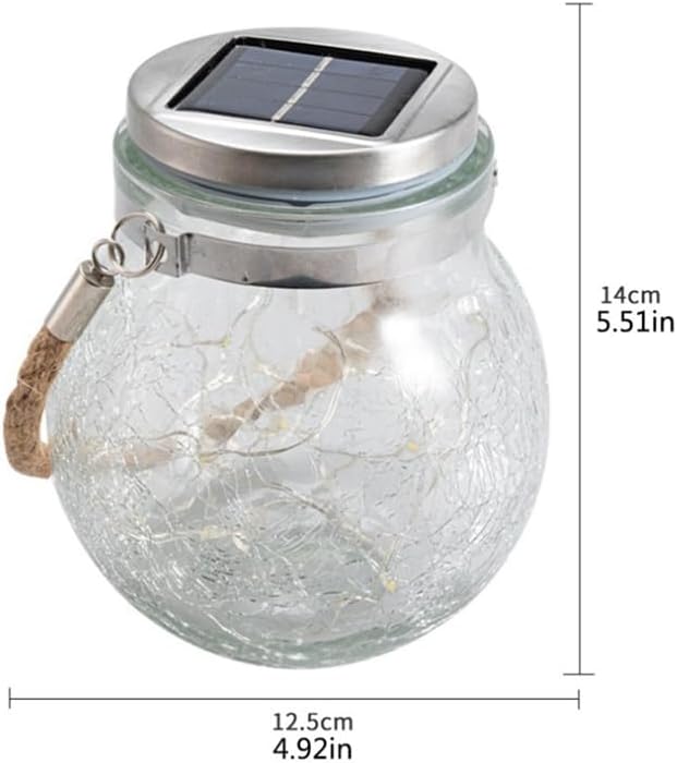 Solar Crackle Glass Hanging Lanterns, 5.5 in Height, IP65 Waterproof, 30 LED Lights, 2-Pack, Warm White