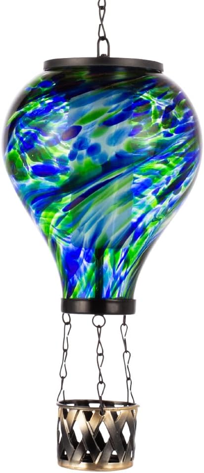 Starsoul Solar Hot Air Balloon Lantern with Flickering Flame Glass Hot Air Balloon Solar Light Waterproof Hanging Outdoor Lantern for Garden Yard Patio Decorations