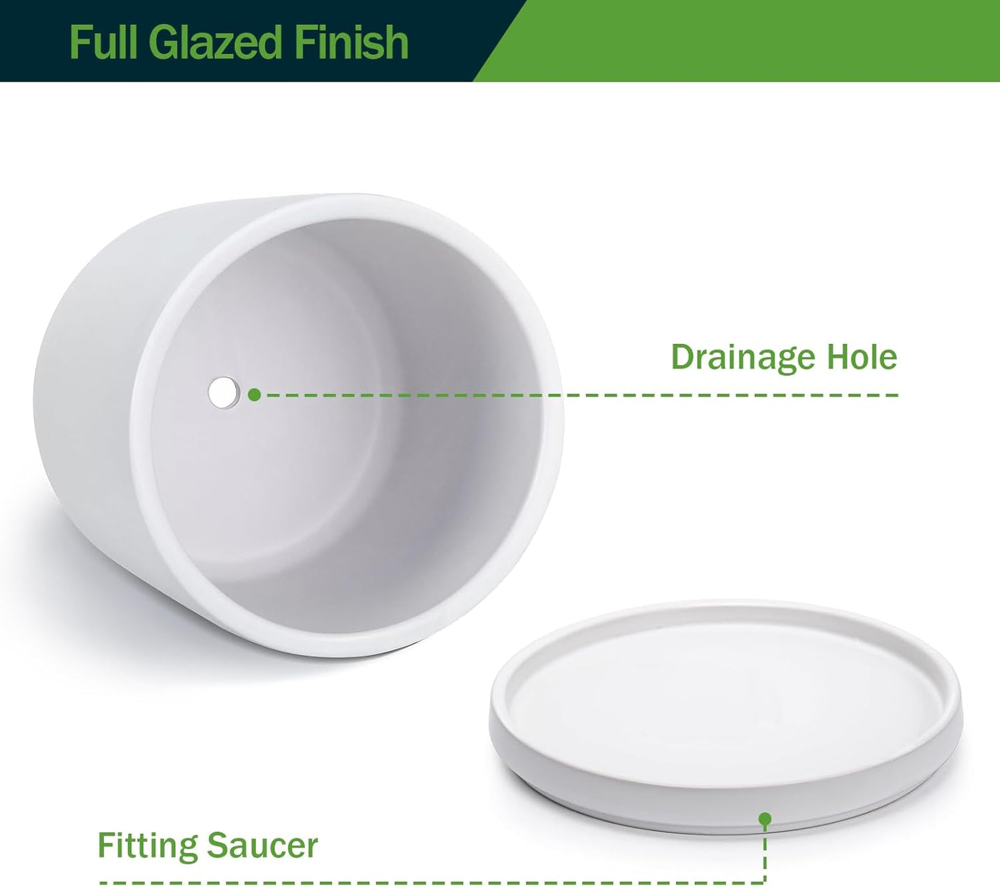 Kazeila Plant Pots Ceramic Planter for Indoor Outdoor Plants Flowers 10 Inch Matte White Large Cylinder Flower Pot with Saucer and Drainage Hole,Glazed Finish Interior and Exterior