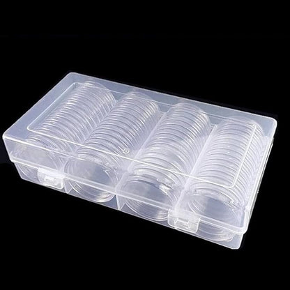 60Pcs 40mm Coin Capsules with Plastic Storage Box Organizer Collection Case