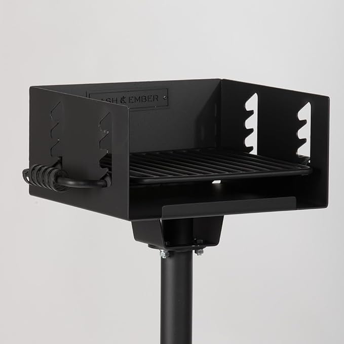 Titan Great Outdoors Park-Style Grill V2, 256 Sq. In Charcoal Grill with Base Anchor, Single Post Outdoor Cooking Backyard BBQ, Camp Grilling Barbecues