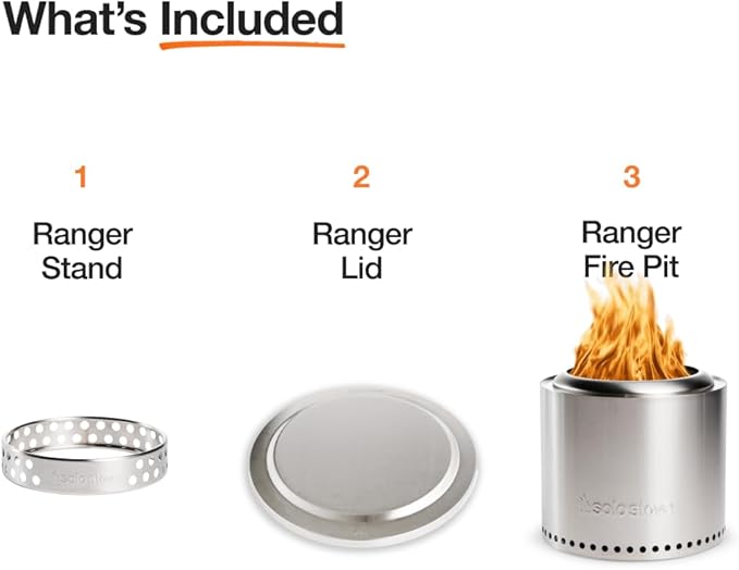 Solo Stove Ranger Essential Bundle | Ideal for 2–4 People | Smokeless Wood Burning Fire Pit with Stand, Lid & Ash Pan | Portable Outdoor Camping Stove, Stainless Steel, 15.25" H x 15" D