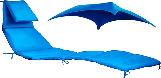 Weatherproof Replacement Cushion Pad and Umbrella for Hanging Lounge Chair Outdoor Chaise Hanging Hammock Chair - Long-Lasting, Fade-Resistant, Quick-Dry, Outdoor Lounge Replacement Set (Blue)