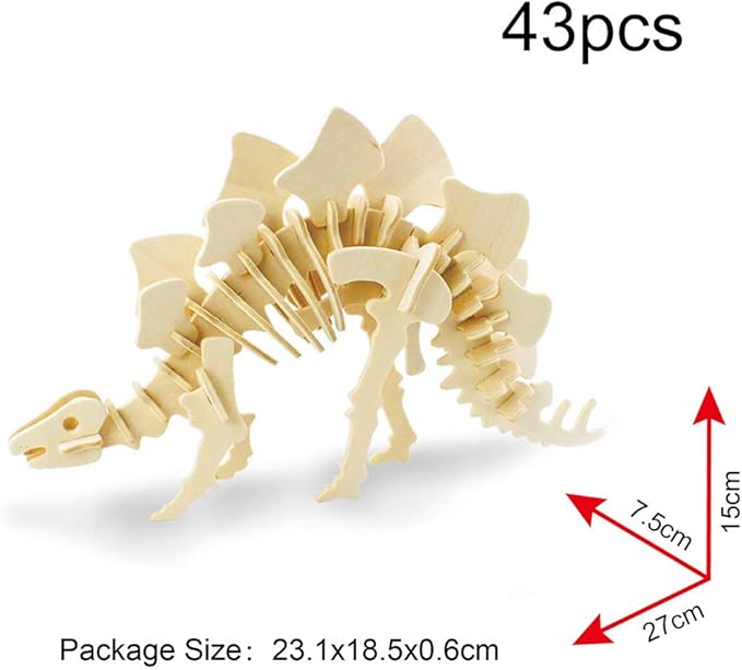 Georgie Porgy 3D Wooden Puzzles DIY Models Kits for Kids Dinosaur Airplane Woodcraft Construction Toys Pack of 6 (T-Rex Triceratops Spinosaurus Parasaurolophus Apatosaurus Stegosaurus)