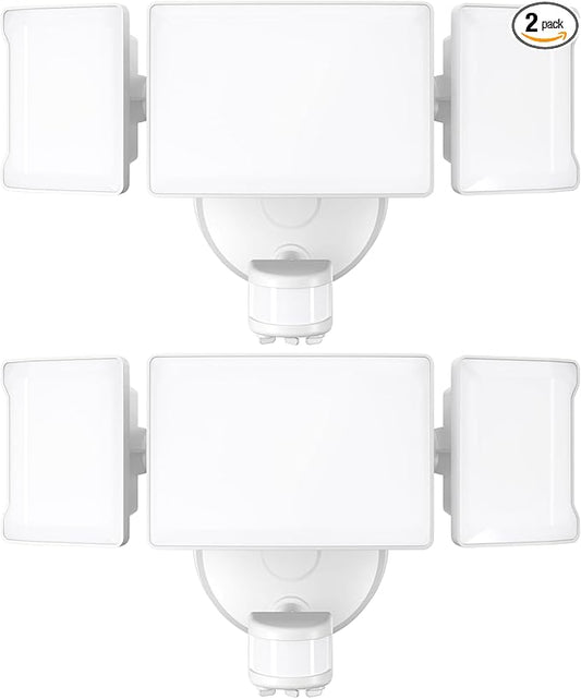 Olafus 65W Motion Sensor Outdoor Light, 2 Pack LED Security Light 6000LM, 6500K Exterior Motion Flood Light with 3 Adjustable Heads, for Outside Garage, Yard, Patio, IP65 Waterproof, White