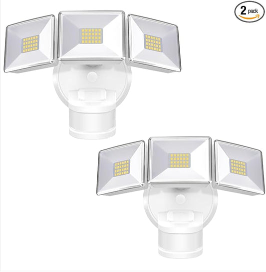 OREiN 2 Pack Motion Sensor Outdoor Lights, 4500LM/30W and 180°/50FT Big Motion Sensor, Dusk to Dawn Flood Lights Outdoor IP65 Waterproof 3 Modes LED Security Light for Garage, Yard, White (Hardwired)