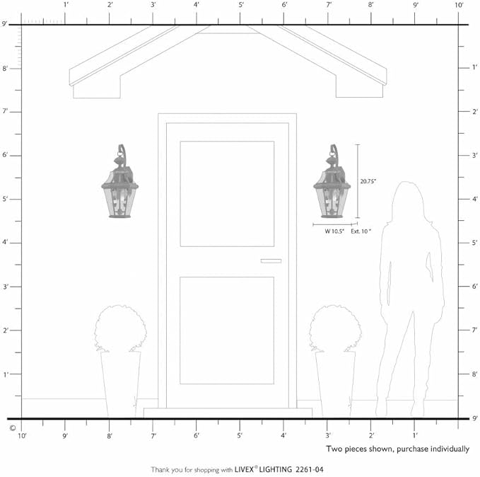 Livex Lighting 2261-91 Georgetown 2 Light Outdoor Wall Lantern, Brushed Nickel