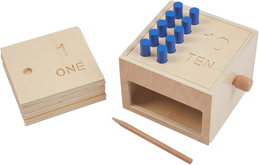 Adena Montessori Toys Wooden Counting Peg Game - Learn to Count 1-10 with Numerals, Peg Drop Box & Tumbling Pegs - Educational Toddler Toy for Early Math Skills Development (Small Counting Pegs Board)