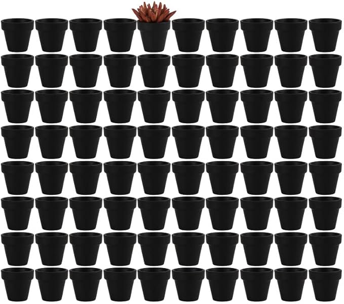 Yishang 2 inch Black Small Terracotta Pots with Drainage Holes,Mini Clay Ceramic Pottery Planter,Cactus Flower Nursery Terra Cotta Pots, for Indoor/Outdoor Succulent Plants, Crafts(80 Pack)