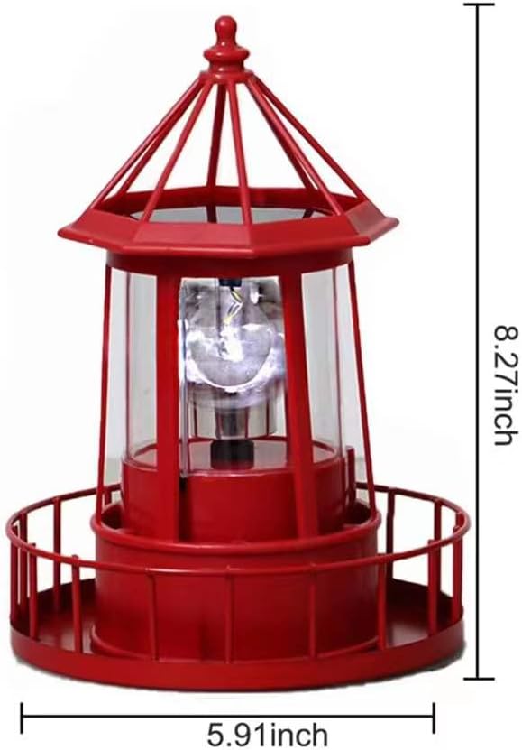 LED Solar Powered Lighthouse, 360 Degree Rotating Lamp Courtyard Decoration Waterproof Garden Smoke Towers Statue Lights for Outdoor Patio Garden Pathway