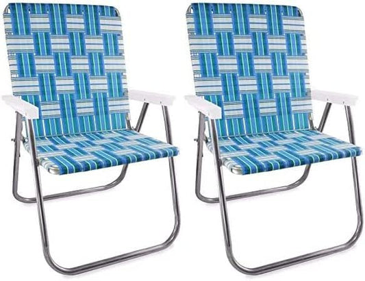 Lawn Chair USA - Outdoor Chairs for Camping. Made with Lightweight Aluminum Frames and UV-Resistant Webbing. Folds for Easy Storage 2- Pack (Sea Island with White Arms, Magnum)