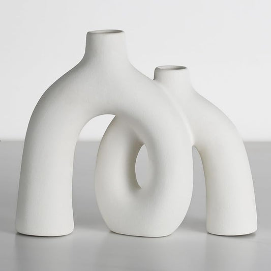 CEMABT Modern Nordic Boho Vase Set - Elegant White Matte Ceramic Home Decor for Living Room, Bookshelf, Mantel, Entryway Table & Console Décor | Shelf Decorations Gift