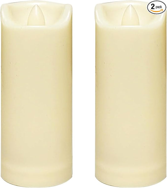 CANDLE CHOICE Waterproof Outdoor Battery Operated Flameless Candles with Auto Timer Flickering Plastic Resin Electric LED Slim Pillar Lights for Lantern Patio Garden Wedding Decorations 2”x5” 2 Pack