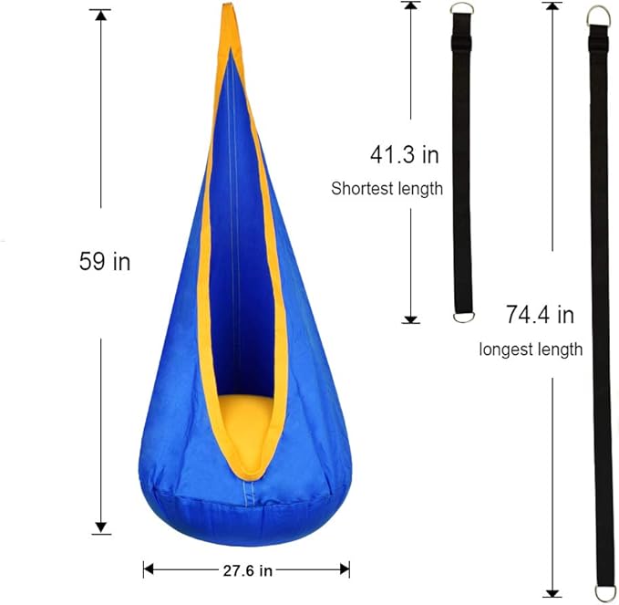 Kids Pod Swing Hanging Seat Child Hammock Chair Indoor and Outdoor Sensory Swing 100% Cotton Loading Capacity 170 lbs (Blue)