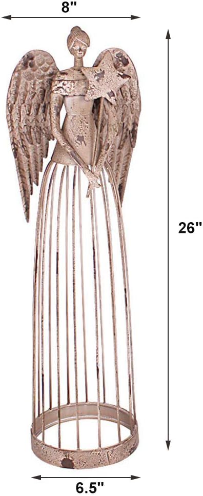 Morning View Metal Angel Statue Decor for Garden Yard Art Outdoor Standing Large Angel Decorations with Star Antique Patio Patio Lawn Holiday Christmas 26 Inches Tall
