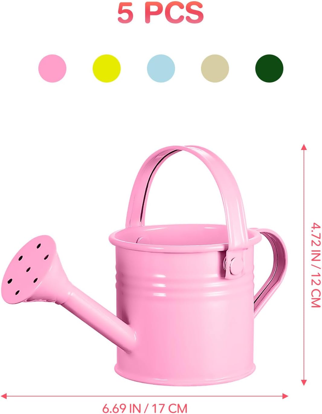 Yardwe 5pcs Kids Metal Watering Cans, Mini Iron Watering Pots with Long Spout and Ergonomic Handle for Indoor Plants, Garden, and Home Use, 6.29 X 2.95 X 2.95 Inch