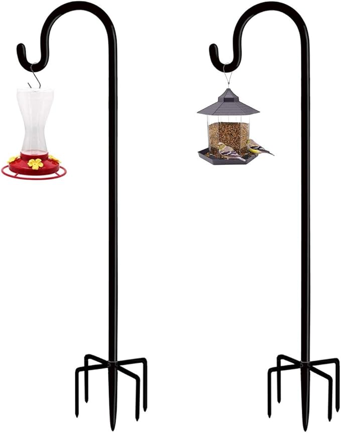 Artibear Adjustable Outdoor Shepherd Hook Stand with 5 Prong Base, 108 Inches Tall 3/5 in Thick, Shiny Black (2 Packs)