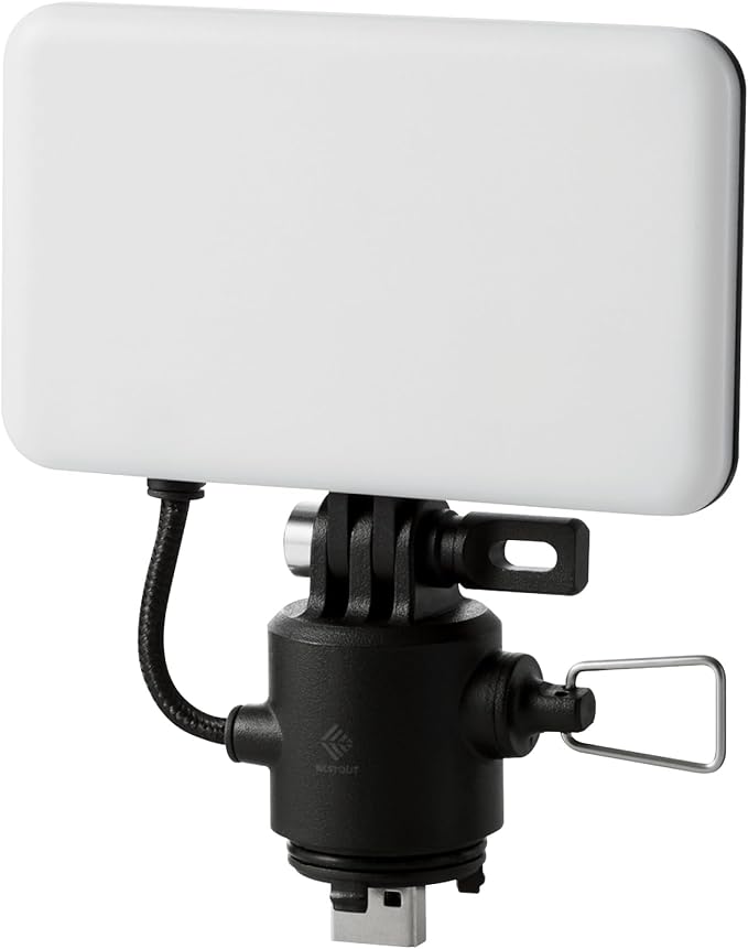 ELECOM NESTOUT Outdoor Camping LED Panel Flashlight w/Mini Tripod, Dimmable USB Powered LED Light, IP44 Water Dust Resistant, 30-1000 Lumen, Portable Lantern for NESTOUT Power Bank, Black (Flash-1)