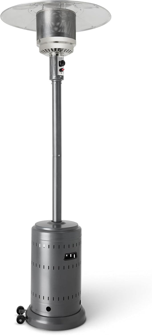 Amazon Basics 46,000 BTU Outdoor Propane Patio Heater with Wheels, Commercial & Residential, Slate Gray, with Water Tank, 32.1 x 32.1 x 91.3 inches (LxWxH)